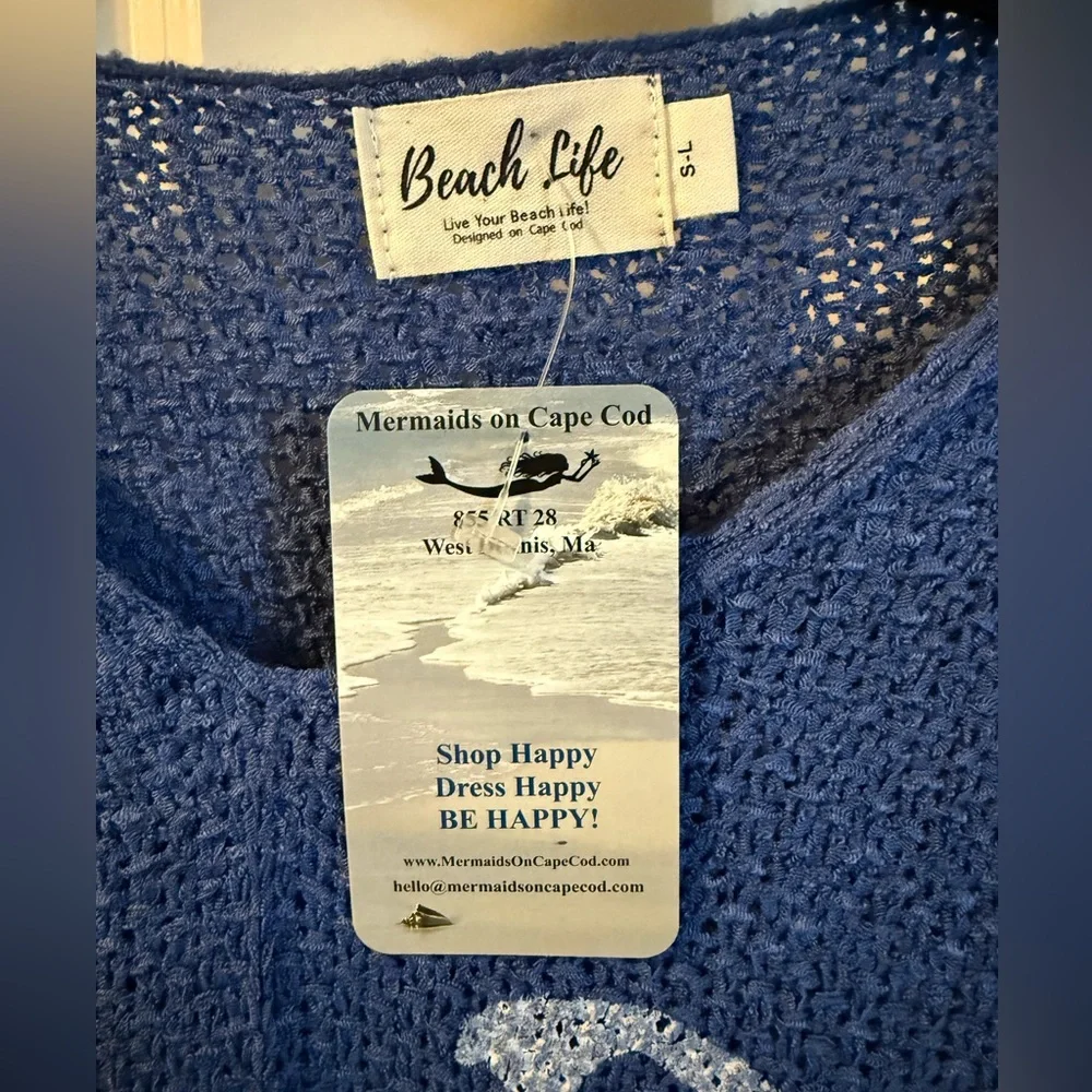 NWT "Beach Life" Cape Cod Map Blue Slouchy Knit Sweater, One Size S-L - Picture 4 of 13